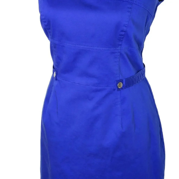 CALVIN Klein Womens Button Tab Cotton Canvas Pencil Dress Size 12 Royal Blue - Picture 8 of 13